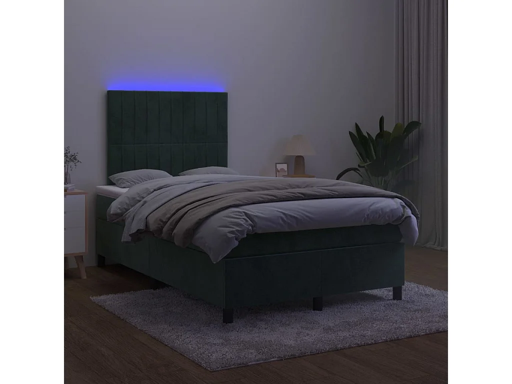 Boxspring met matras en LED fluweel donkergroen 120x200 cm