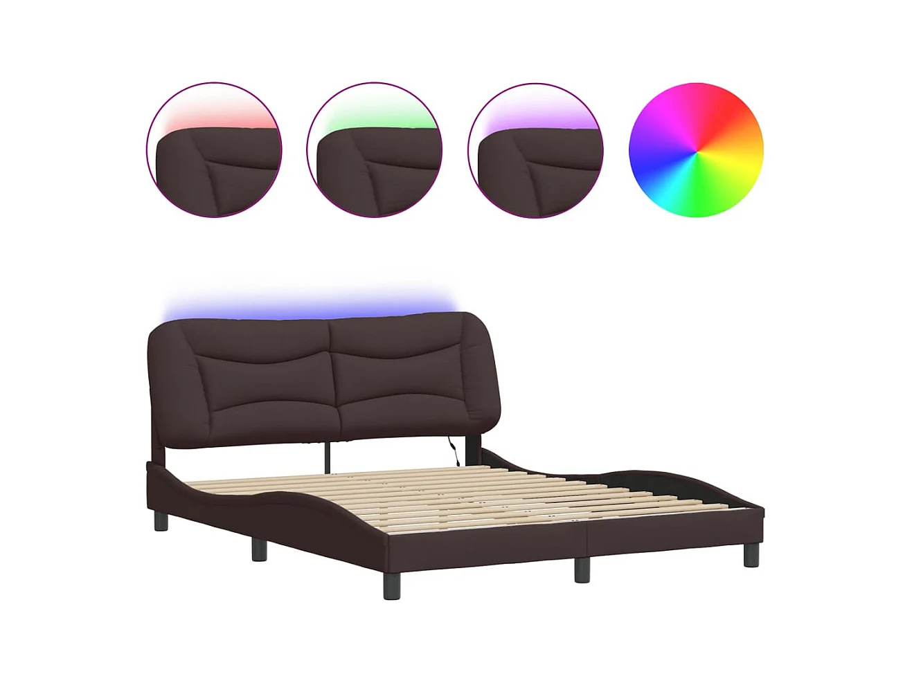 Cadre de lit avec LED sans matelas marron foncé 160x200cm tissu