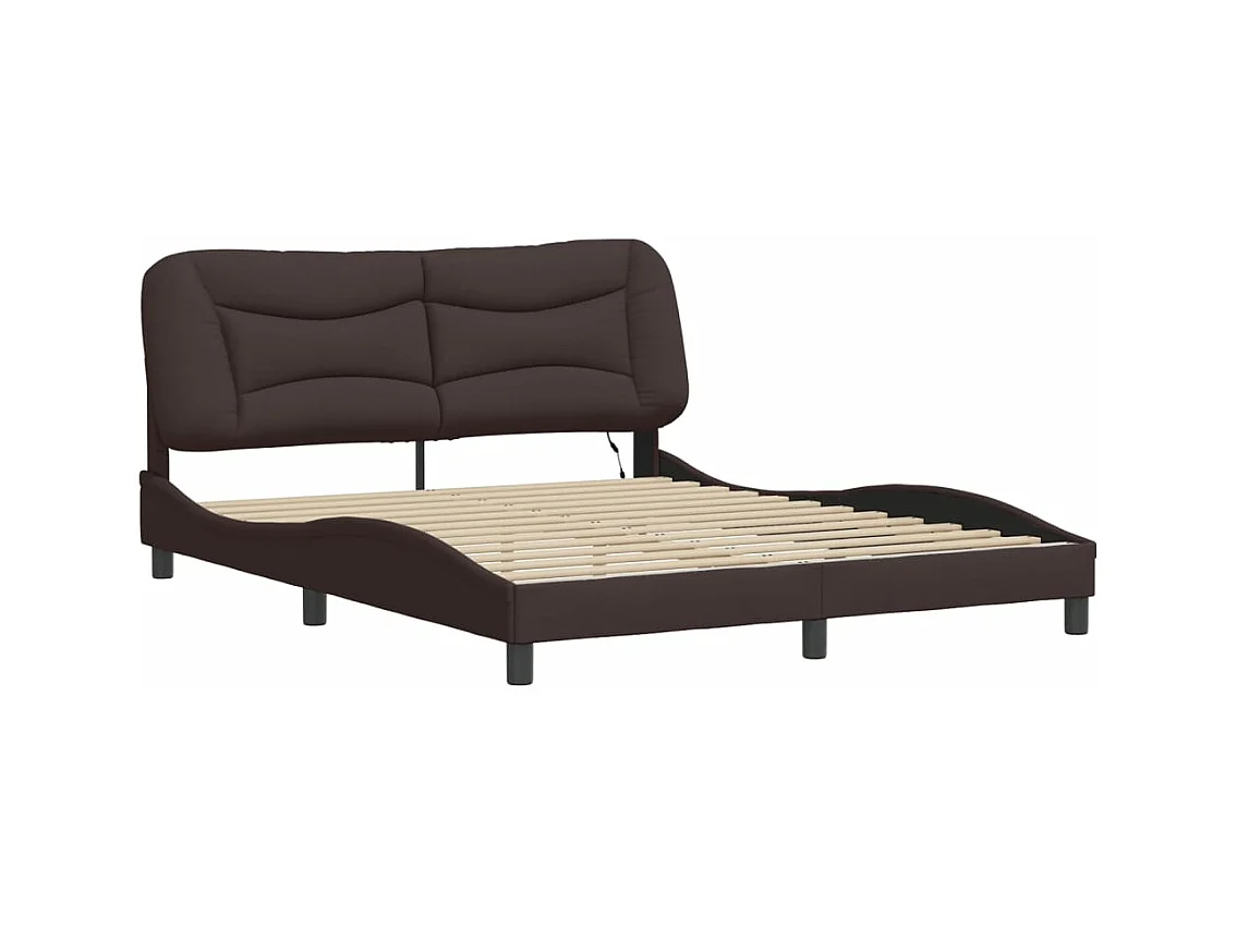 Cadre de lit avec LED sans matelas marron foncé 160x200cm tissu