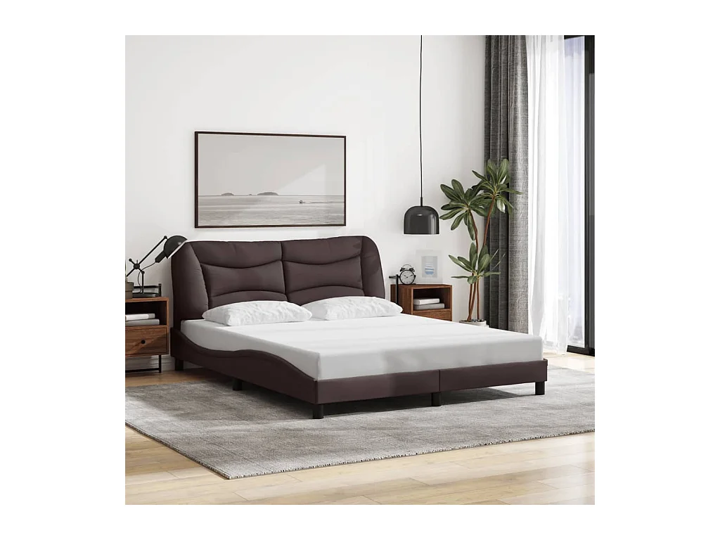 Cadre de lit avec LED sans matelas marron foncé 160x200cm tissu