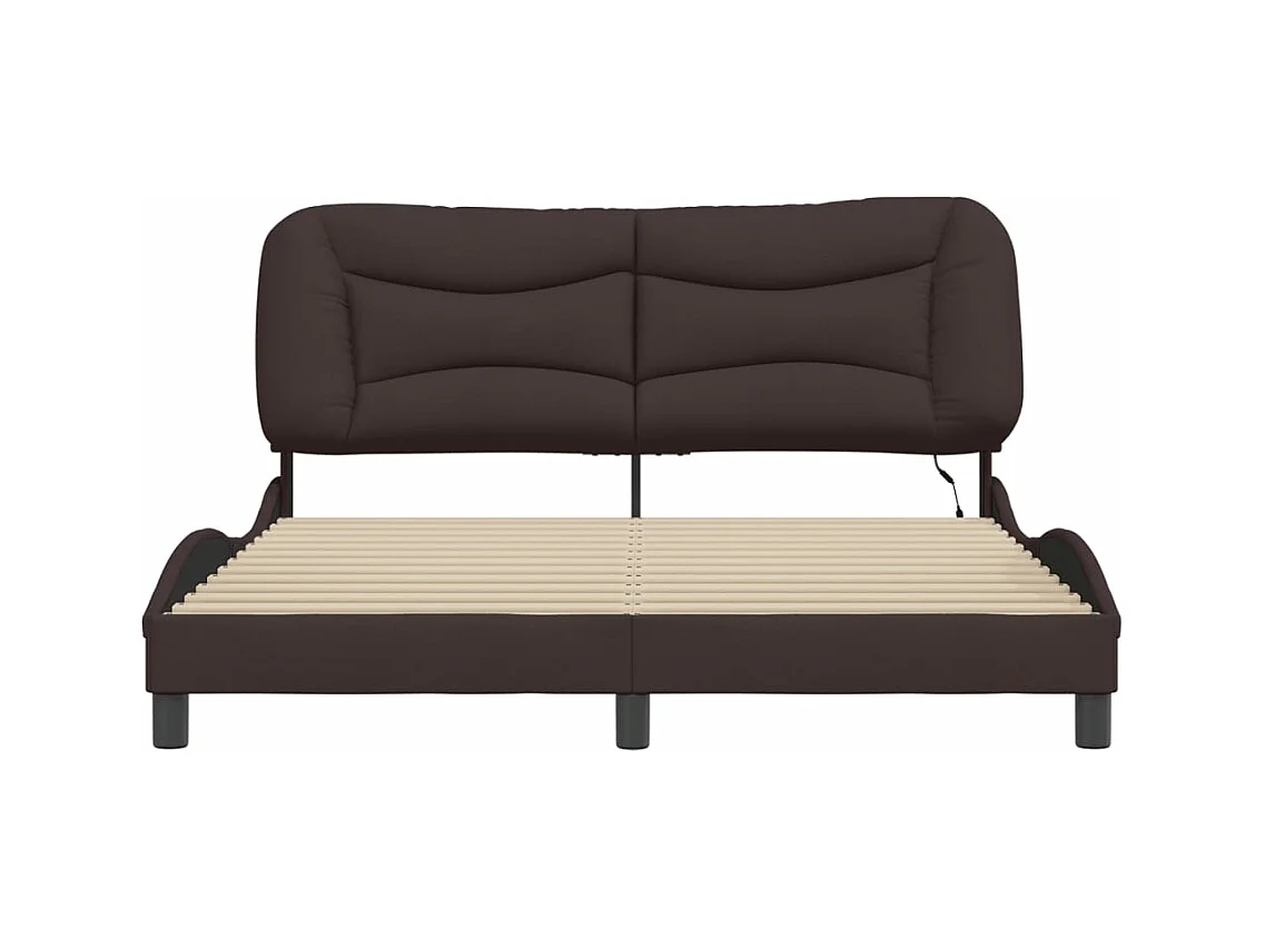 Cadre de lit avec LED sans matelas marron foncé 160x200cm tissu