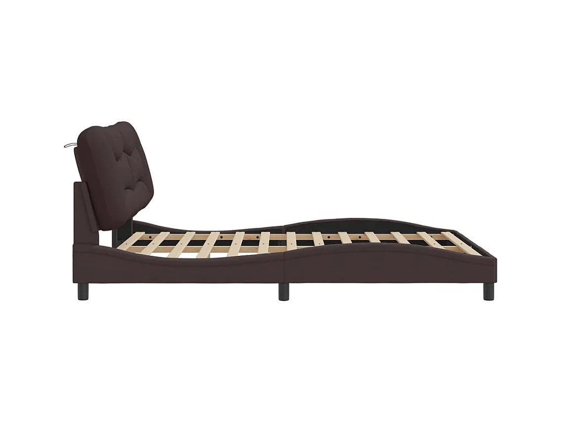 Cadre de lit avec LED sans matelas marron foncé 160x200cm tissu