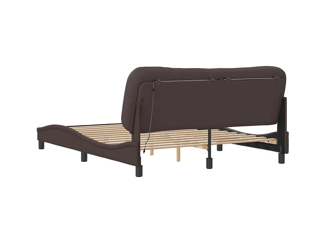 Cadre de lit avec LED sans matelas marron foncé 160x200cm tissu