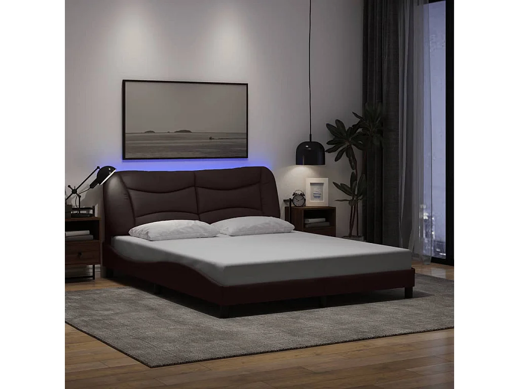 Bedframe met LED-verlichting stof donkerbruin 160x200 cm