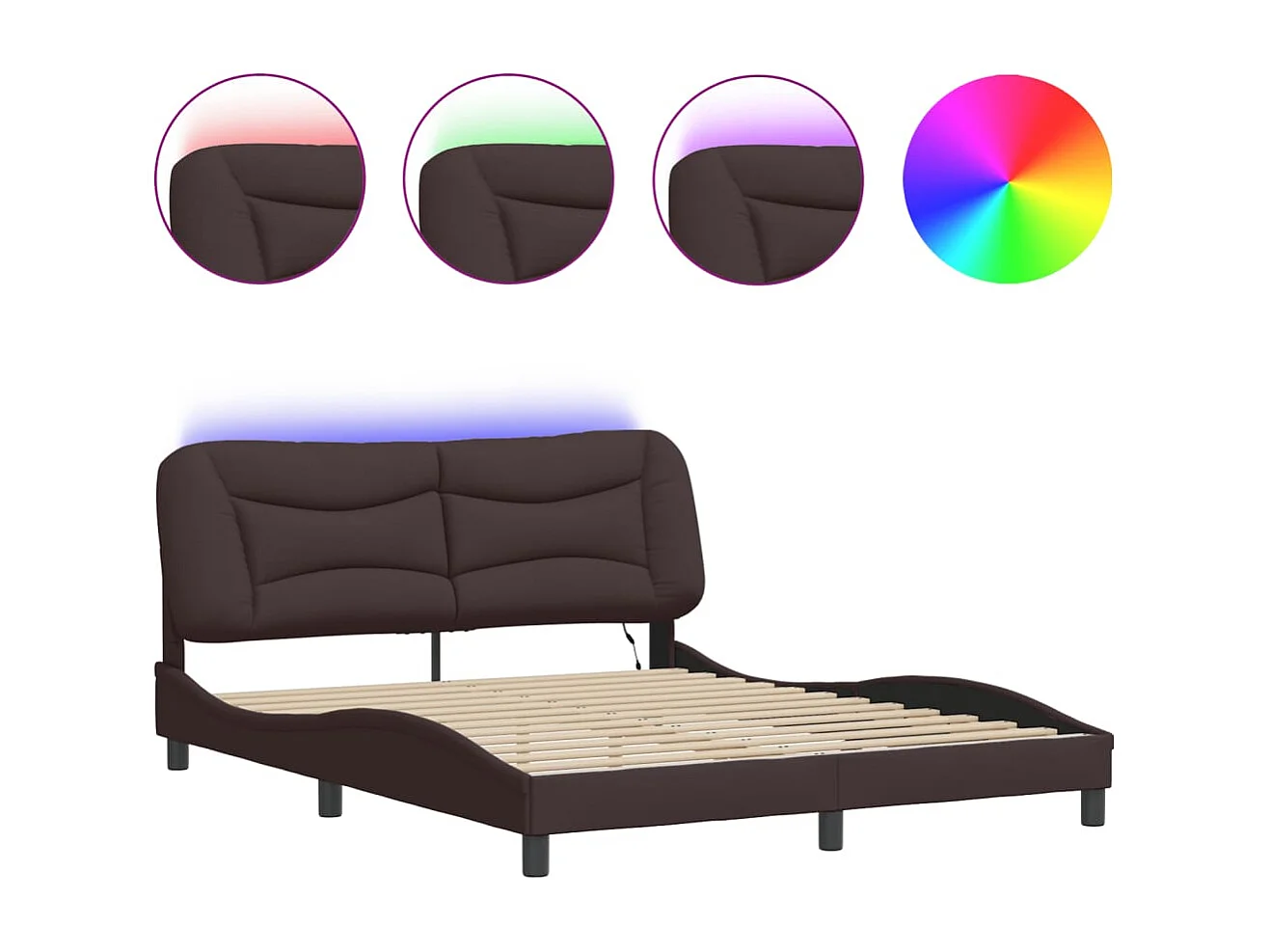 Bedframe met LED-verlichting stof donkerbruin 160x200 cm