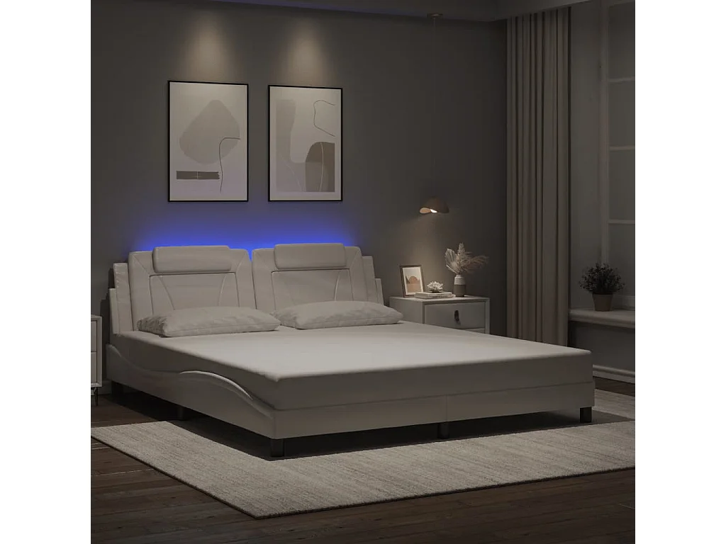 Estructura de cama con LED sin colchón blanco 180x200 cm