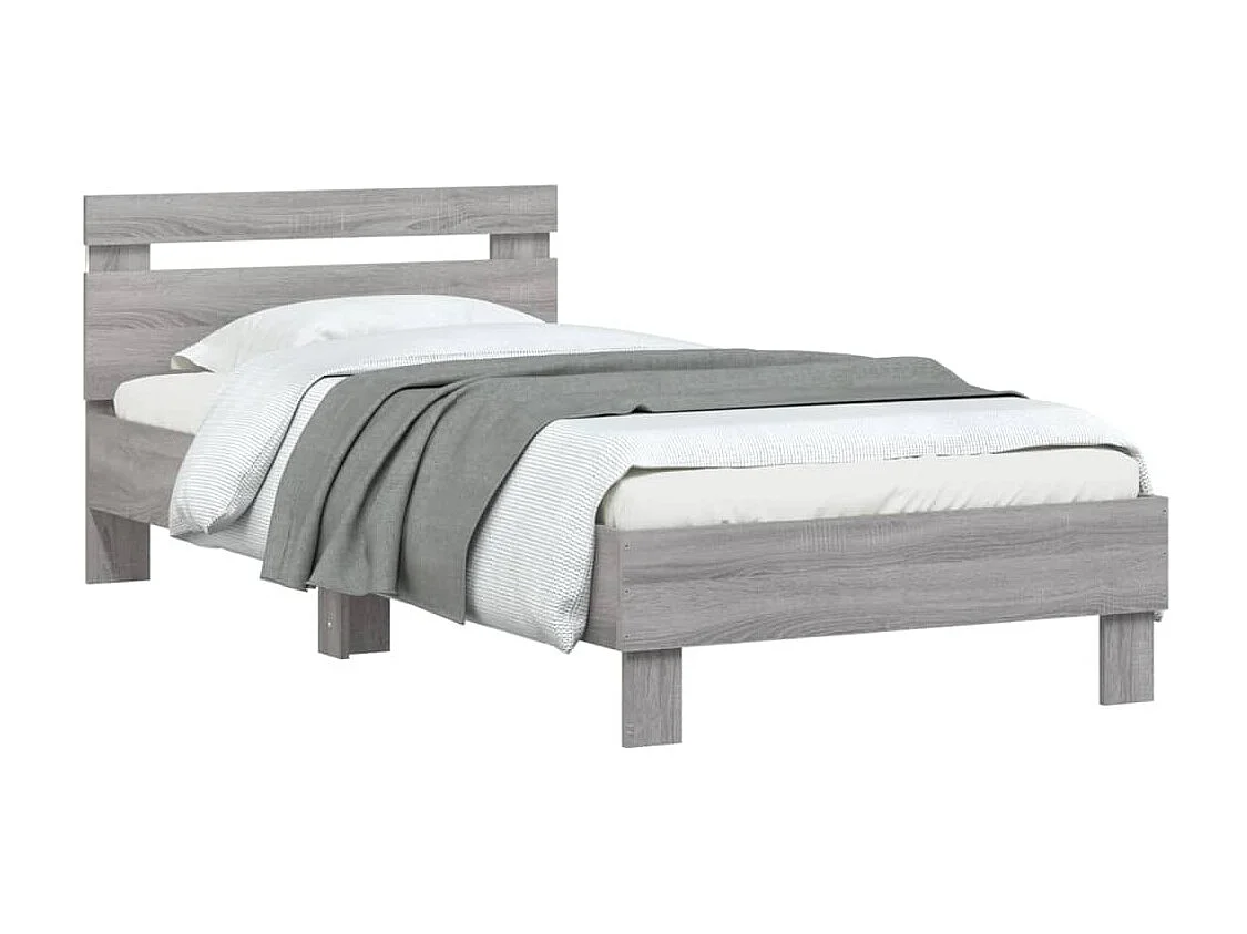 Bettgestell mit Kopfteil und LED-Leuchten Grau Sonoma 75x190 cm