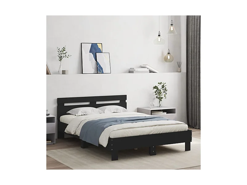 Cadre de lit avec LED sans matelas noir 135x190 cm