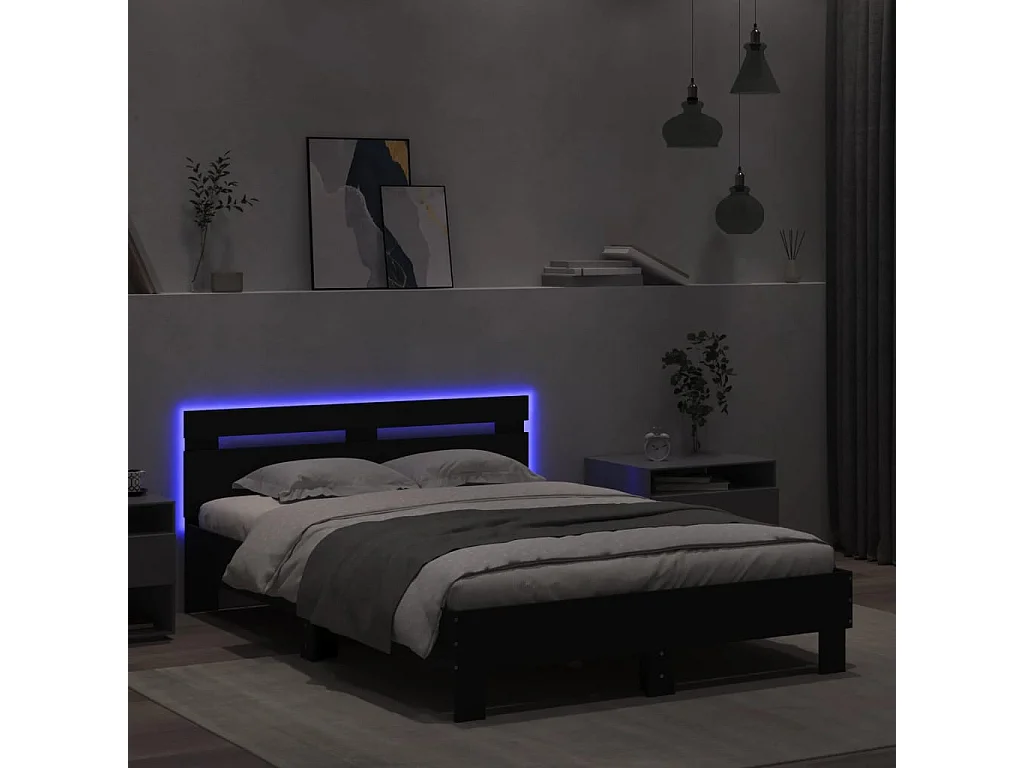 Cadre de lit avec LED sans matelas noir 135x190 cm