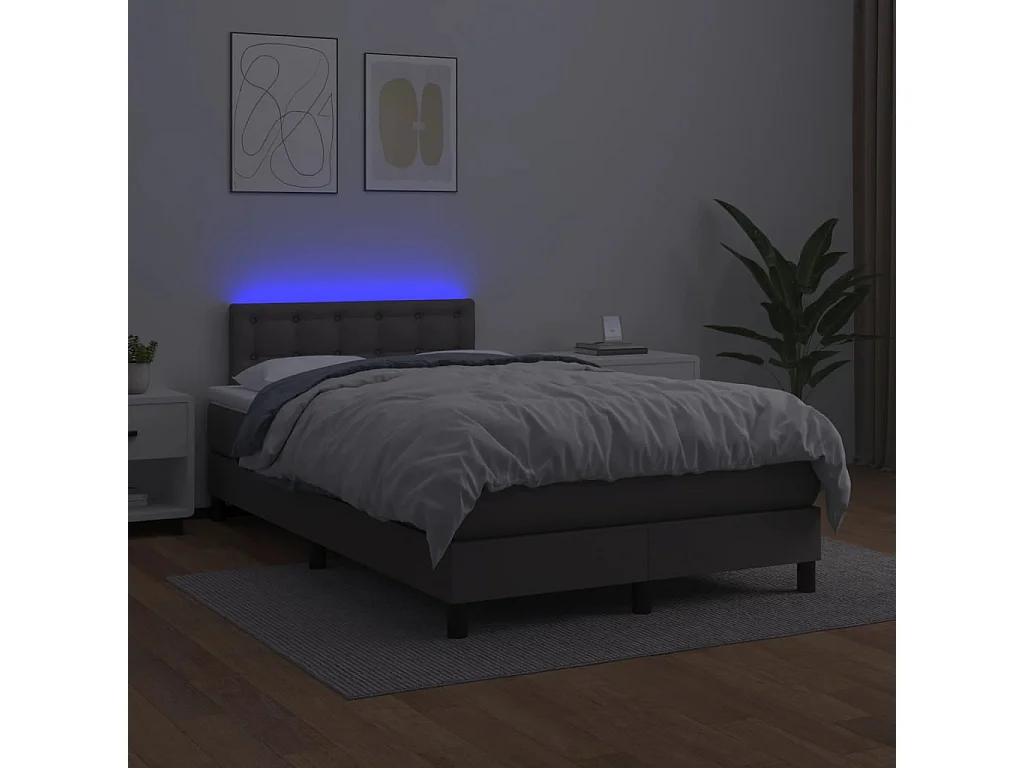 Giroletto Molle con Materasso e LED Grigio 120x190cm Similpelle