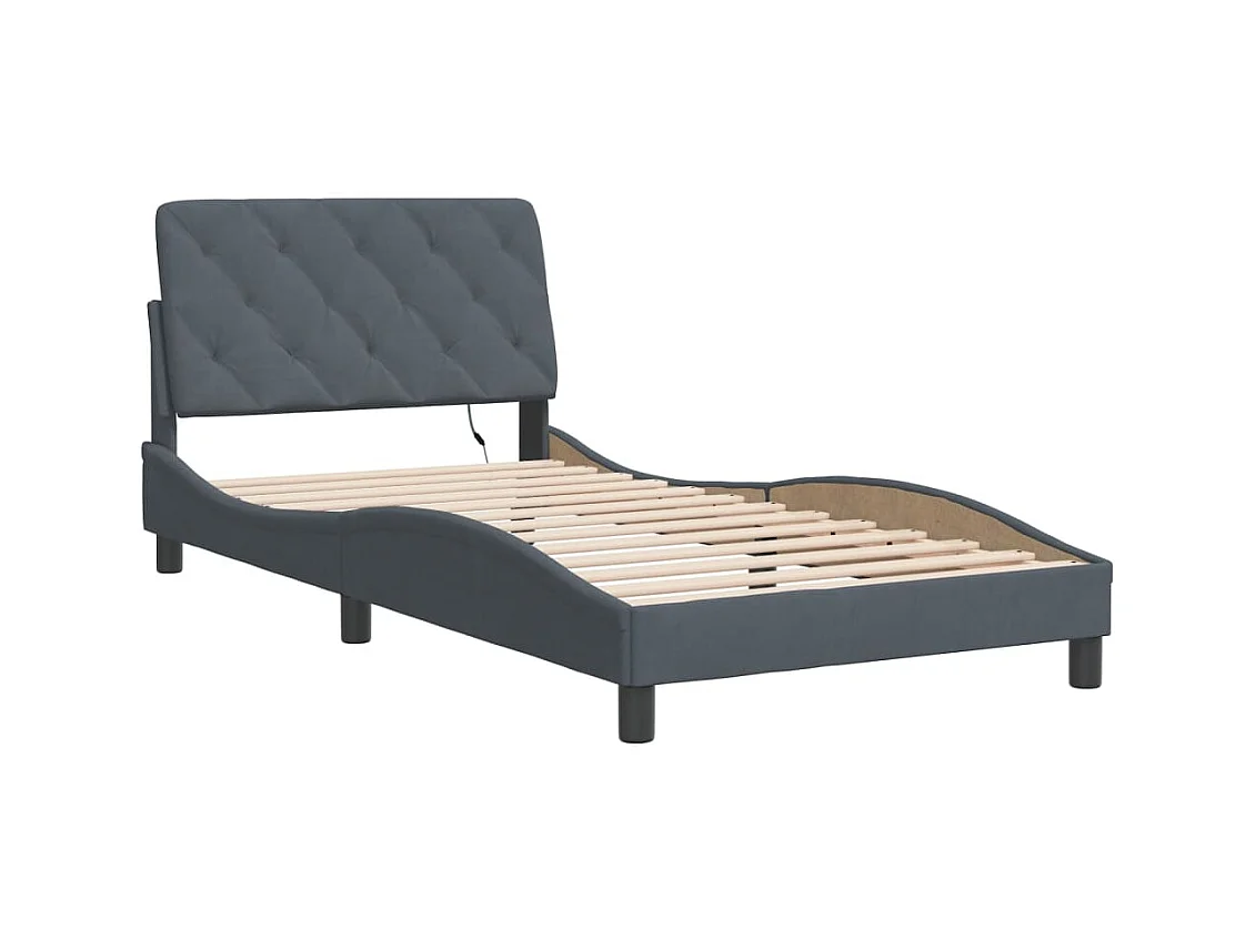 Cadre de lit avec LED sans matelas gris foncé 100x200cm velours