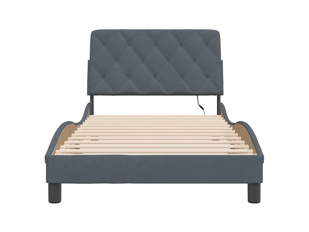 Cadre de lit avec LED sans matelas gris foncé 100x200cm velours