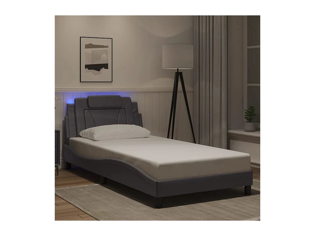Cadre de lit avec LED sans matelas gris 100x200 cm