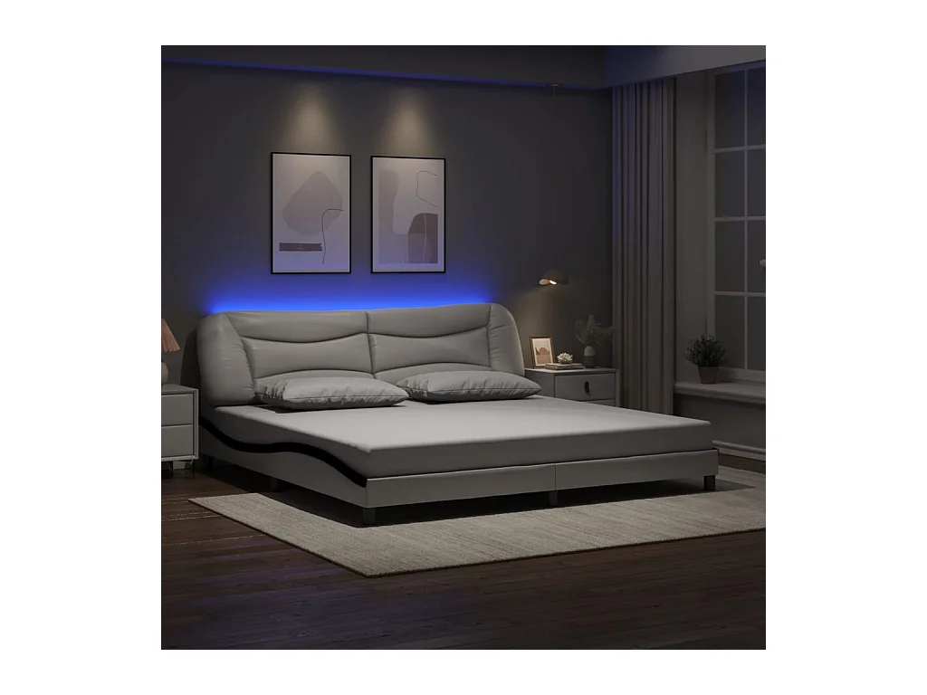 Giroletto con Luci LED Bianco e Nero 200x200 cm in Similpelle