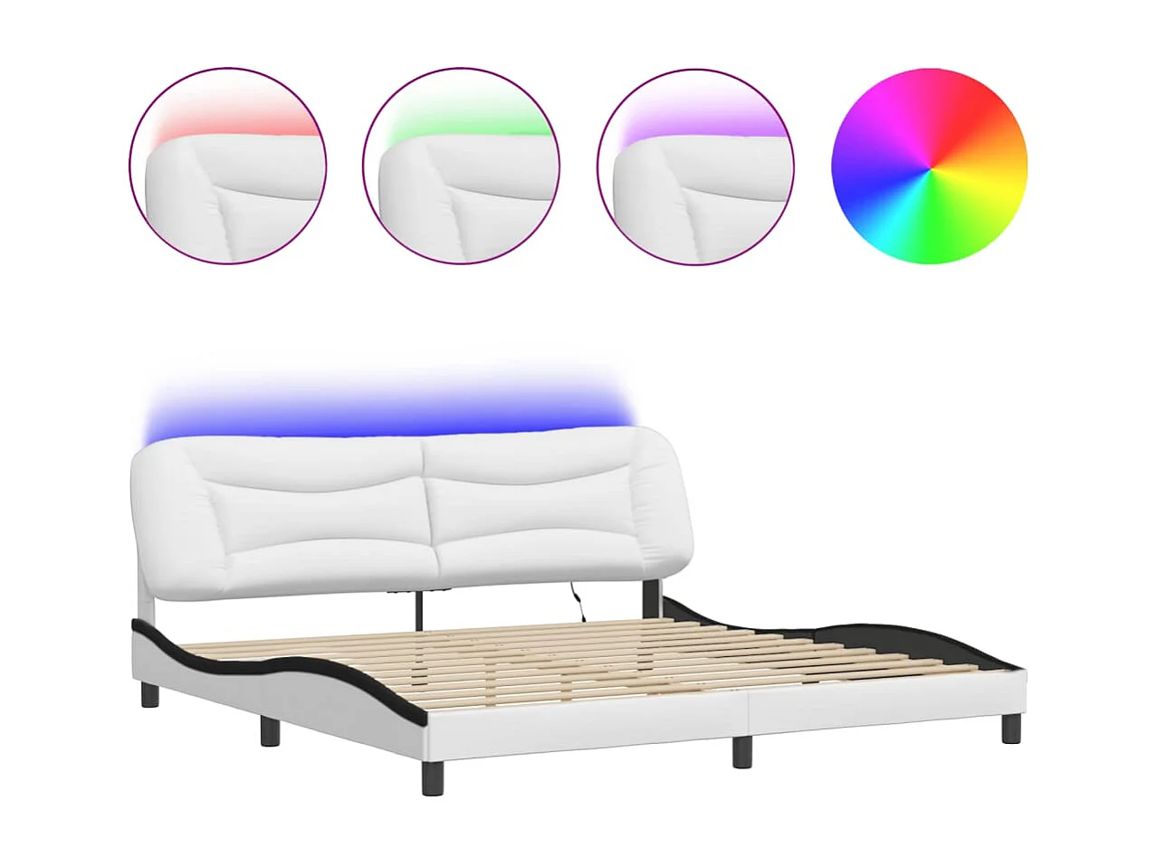 Bettgestell mit LED Weiß und Schwarz 200x200 cm Kunstleder