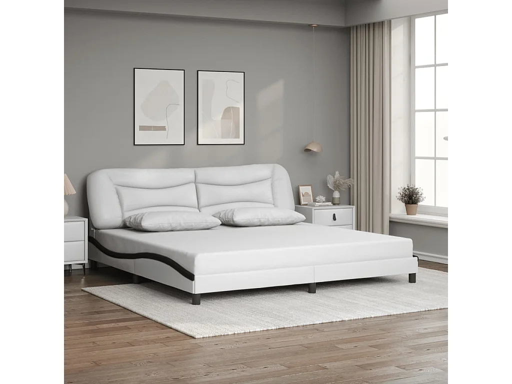 Bettgestell mit LED Weiß und Schwarz 200x200 cm Kunstleder