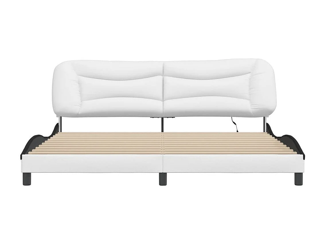 Bettgestell mit LED Weiß und Schwarz 200x200 cm Kunstleder