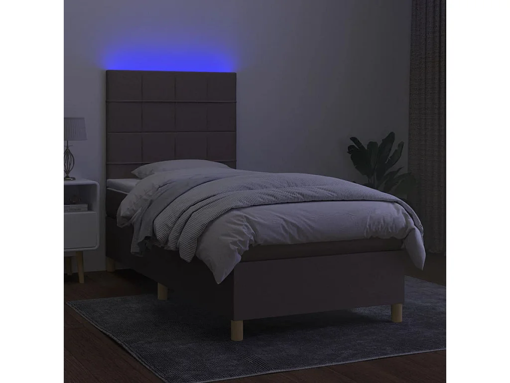 Letto a Molle con Materasso e LED Tortora 100x200cm in Tessuto