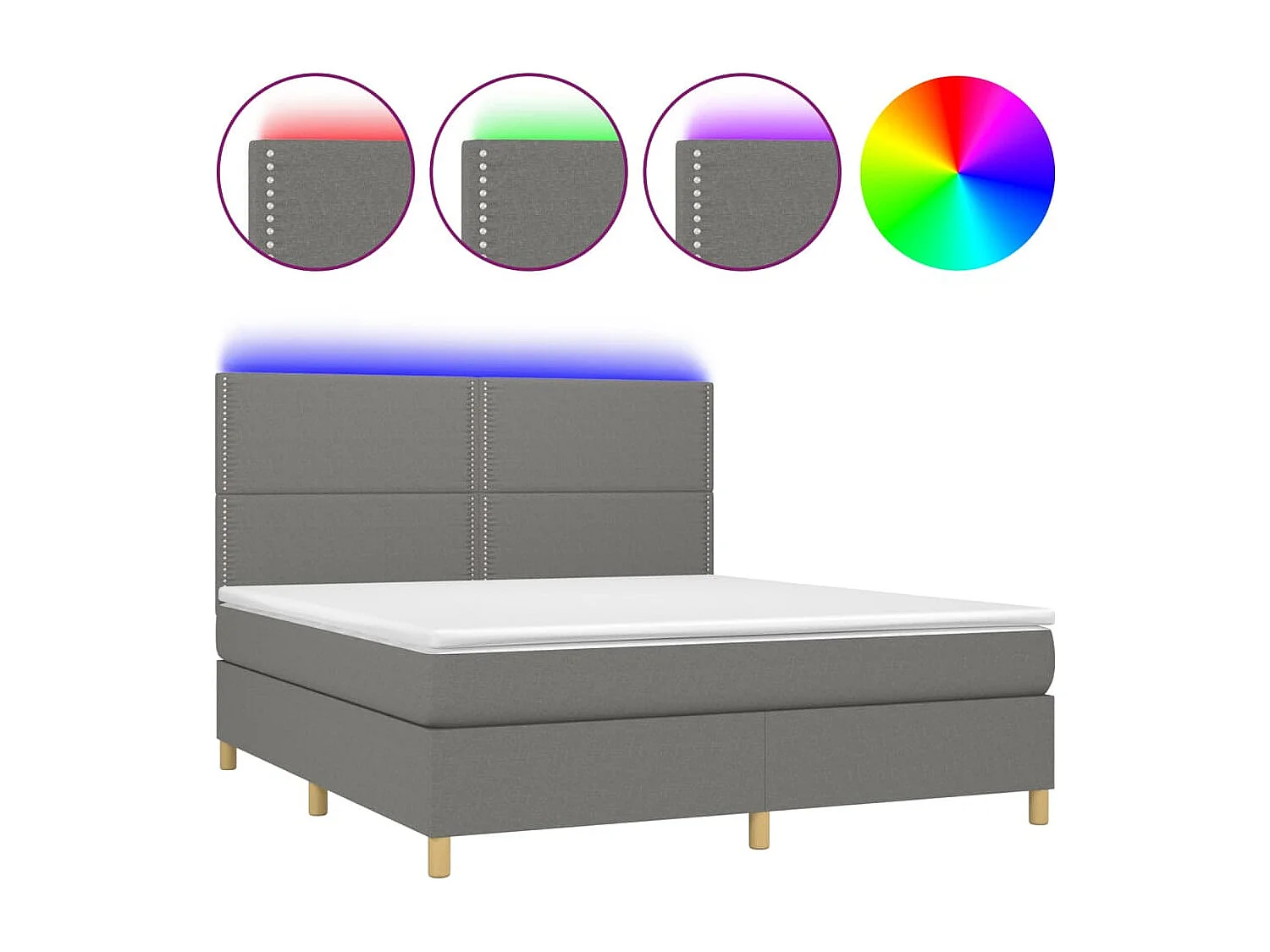 Letto a Molle Materasso e LED Grigio Scuro 180x200cm in Tessuto
