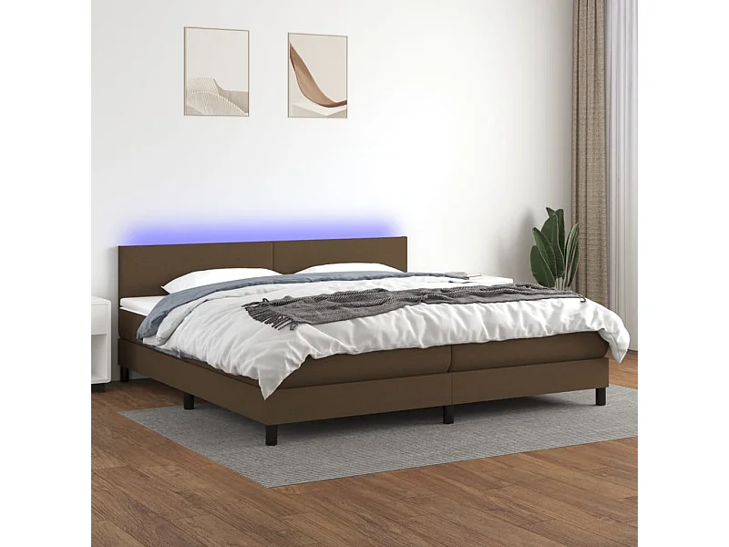 Boxspring met matras en LED stof donkerbruin 200x200 cm