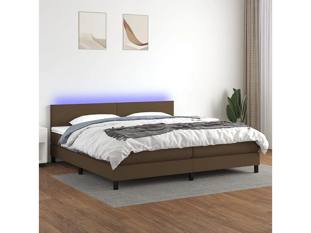 Boxspring met matras en LED stof donkerbruin 200x200 cm