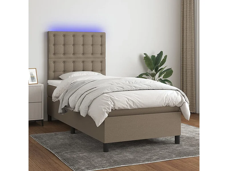 Sommier à lattes de lit et matelas et LED Taupe 90x190 cm Tissu