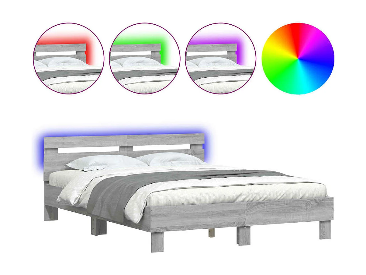 Cadre de lit avec LED sans matelas sonoma gris 140x190 cm