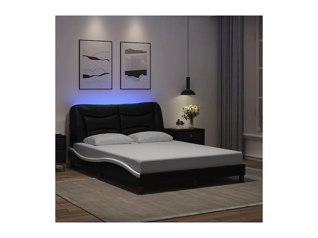 Cadre de lit avec LED sans matelas noir et blanc 140x200 cm