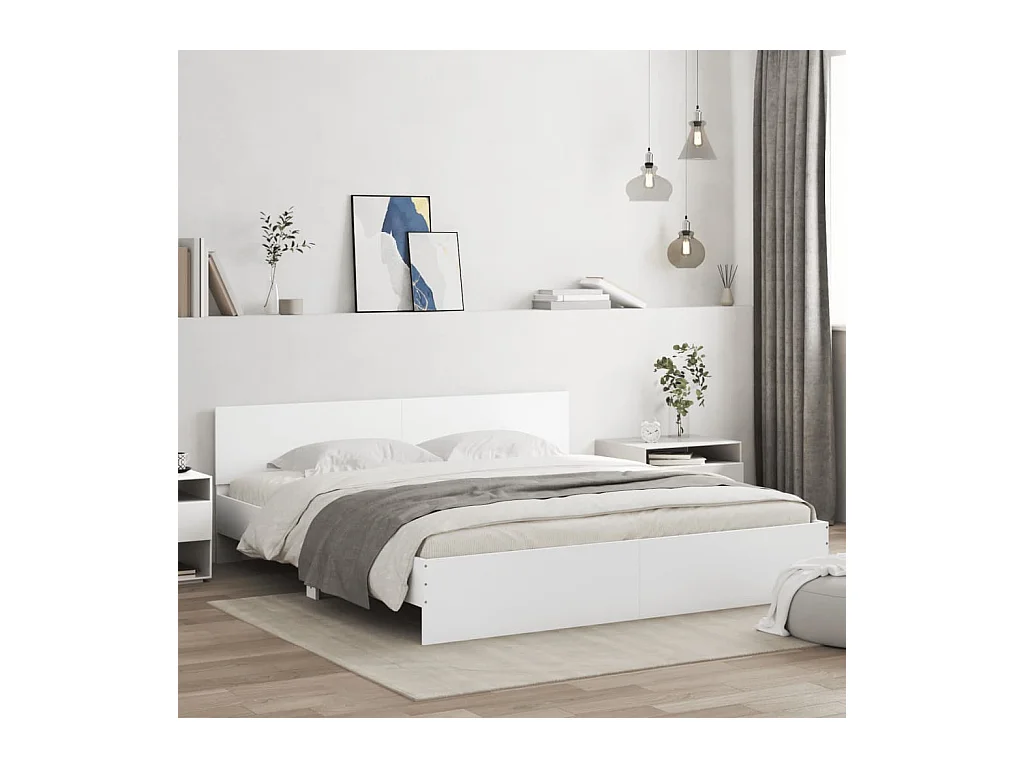 Bettgestell mit Kopfteil und LED-Beleuchtung Weiß 200x200 cm