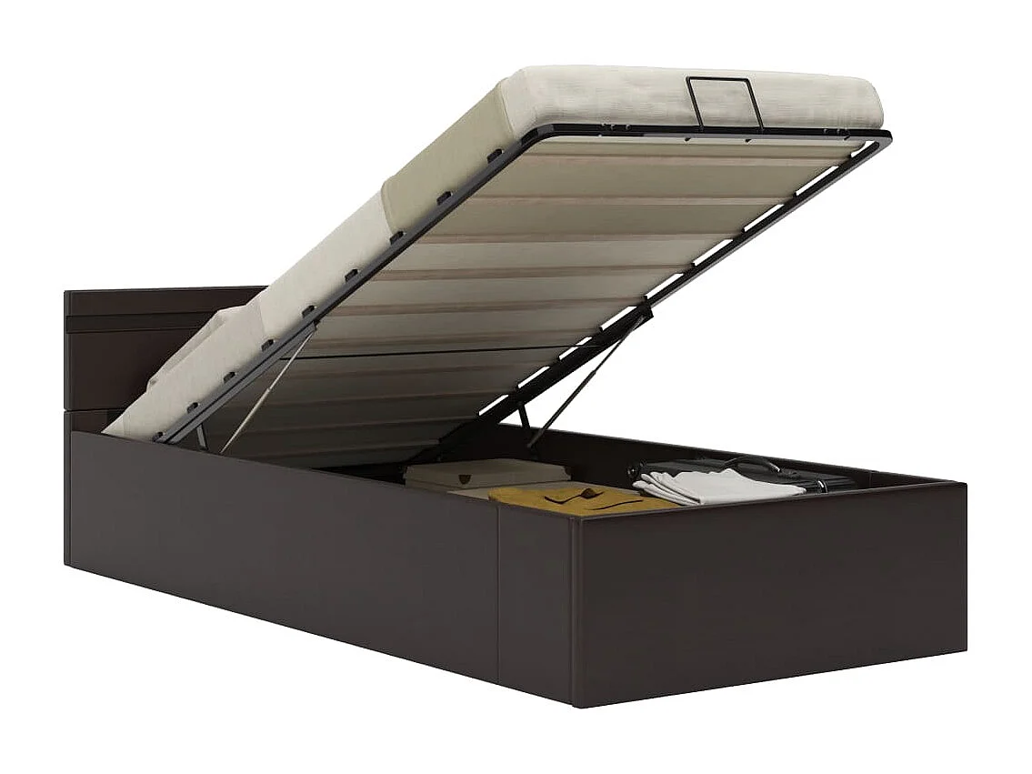 Cadre de lit à rangement avec LED Gris Similicuir 90x200 cm