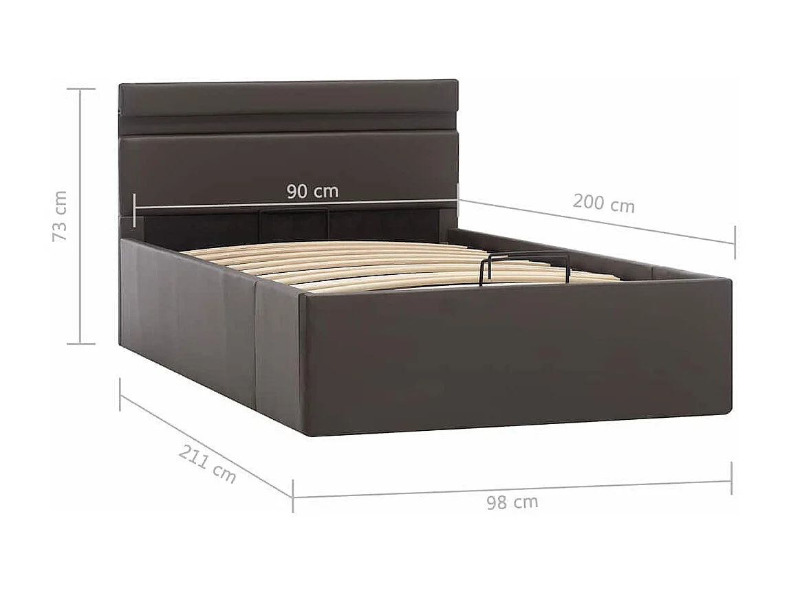 Cadre de lit à rangement avec LED Gris Similicuir 90x200 cm