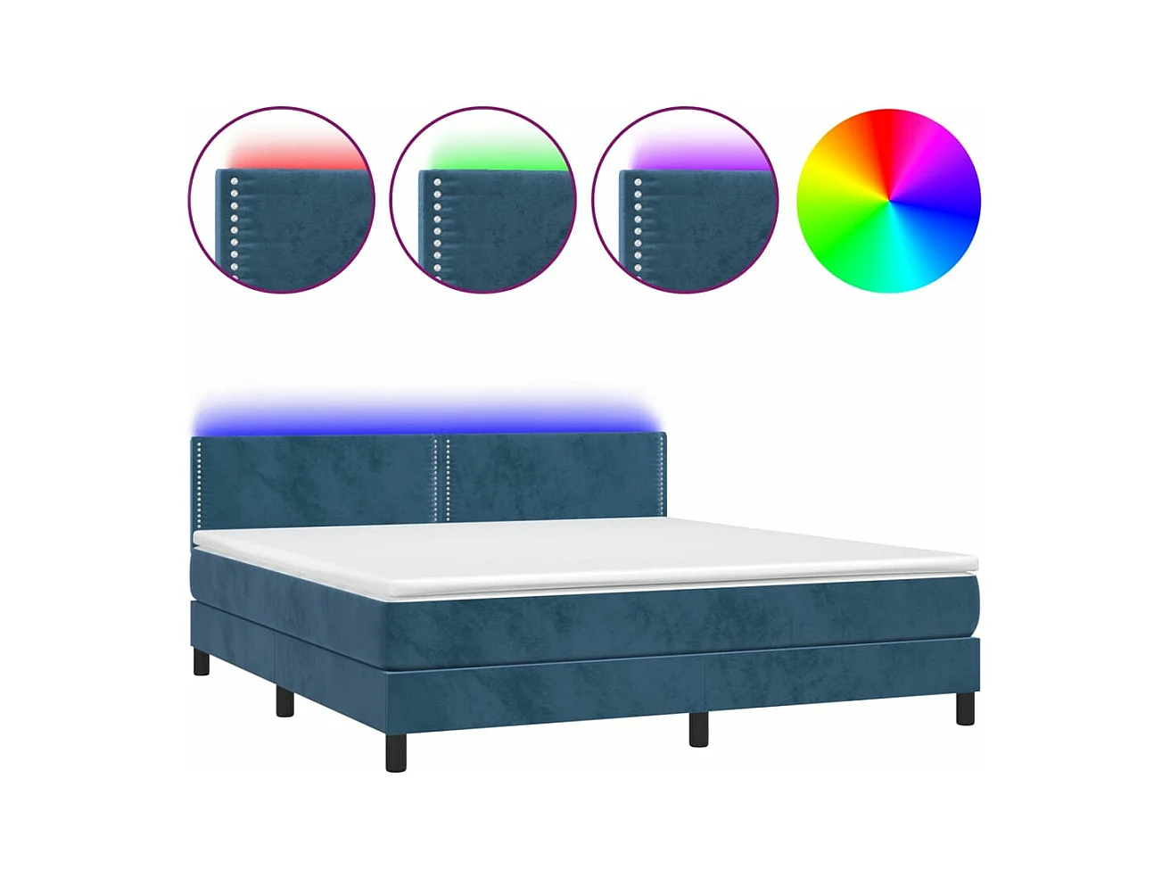 Sommier à lattes de lit avec matelas LED Bleu foncé 160x200 cm