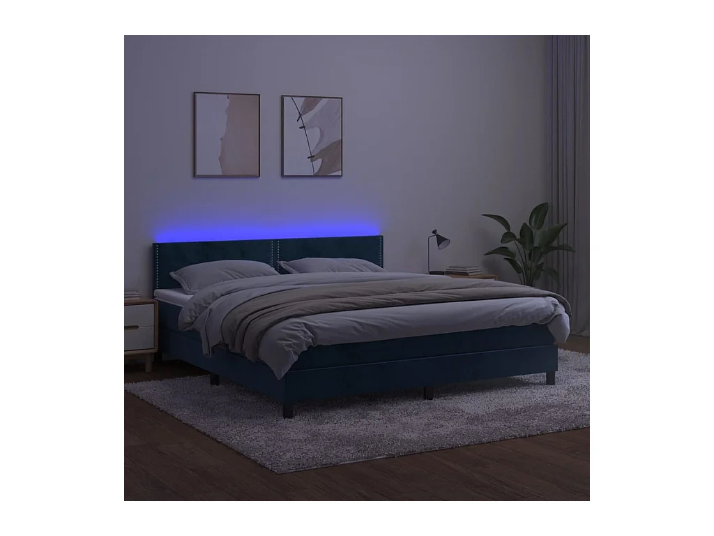 Sommier à lattes de lit avec matelas LED Bleu foncé 160x200 cm