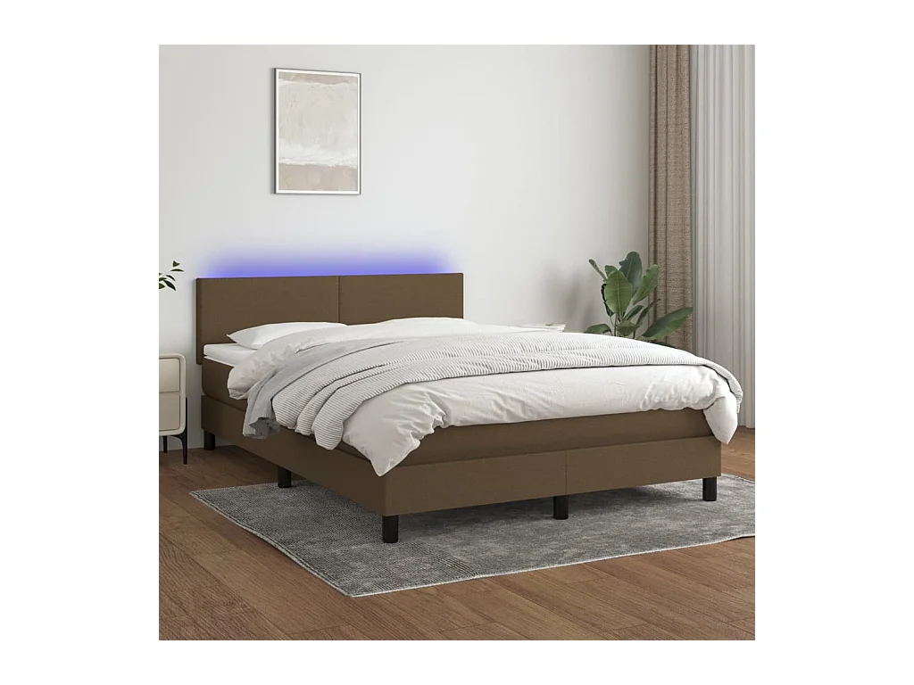 Letto a Molle Materasso e LED MarroneScuro 140x190cm in Tessuto