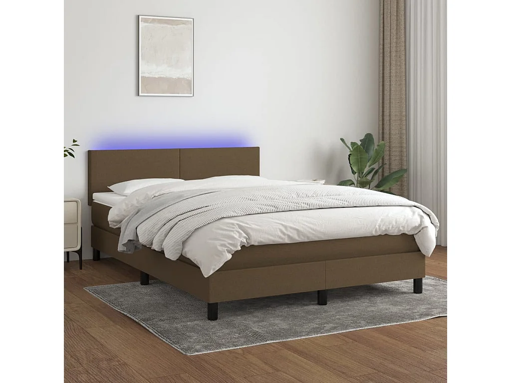 Sommier à lattes de lit matelas et LED Marron foncé 140x190 cm
