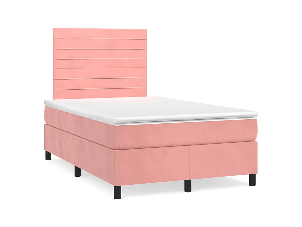 Letto a Molle con Materasso e LED Rosa 120x190 cm in Velluto