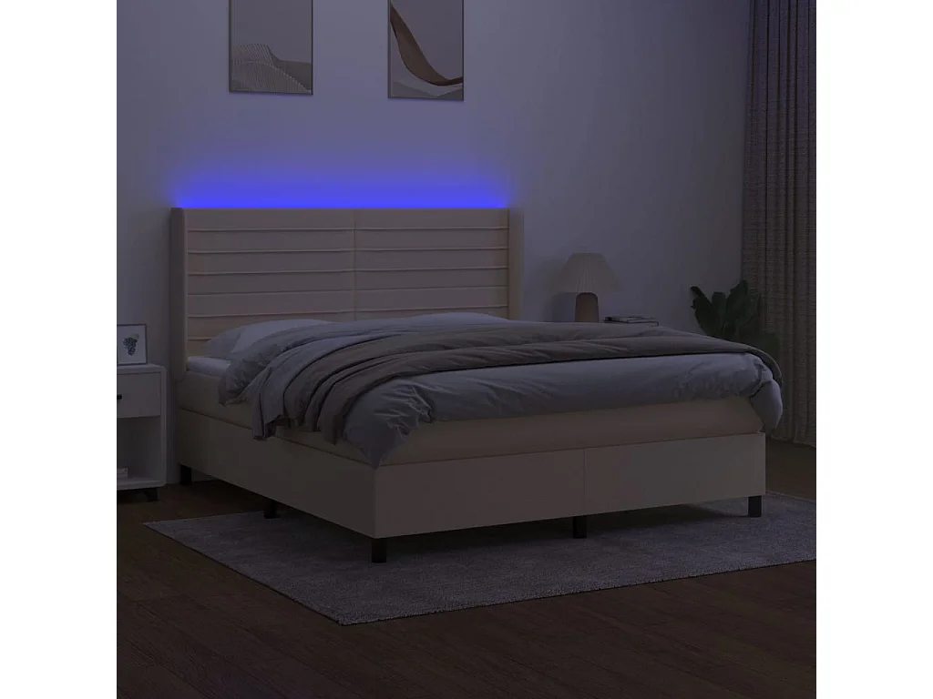 Sommier à lattes de lit matelas et LED Crème 180x200 cm Tissu