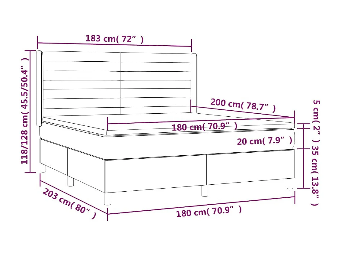 Sommier à lattes de lit matelas et LED Crème 180x200 cm Tissu