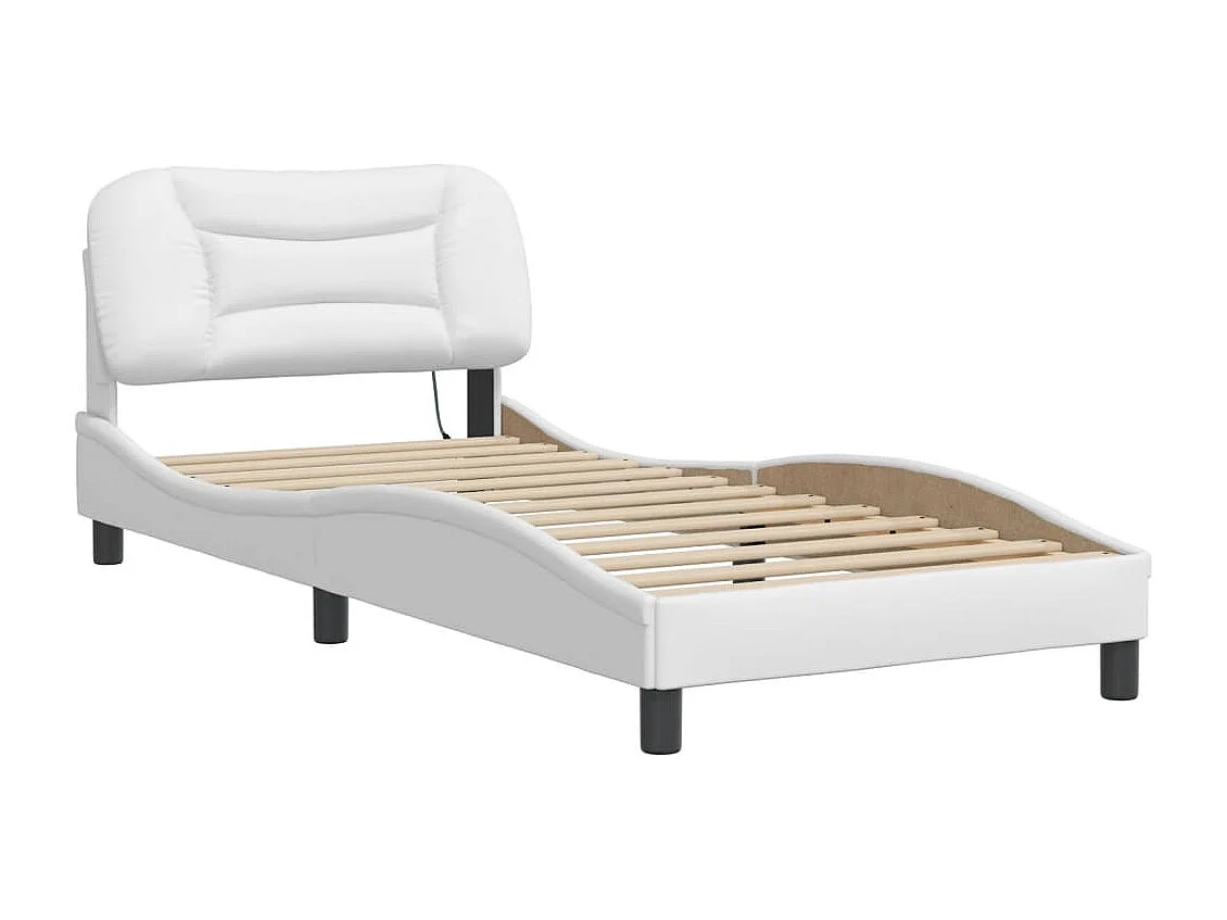 Estrutura de cama c/ luzes LED 90x200cm couro artificial branco