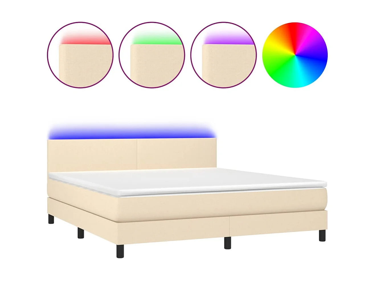 Letto a Molle con Materasso e LED Crema 180x200 cm in Tessuto