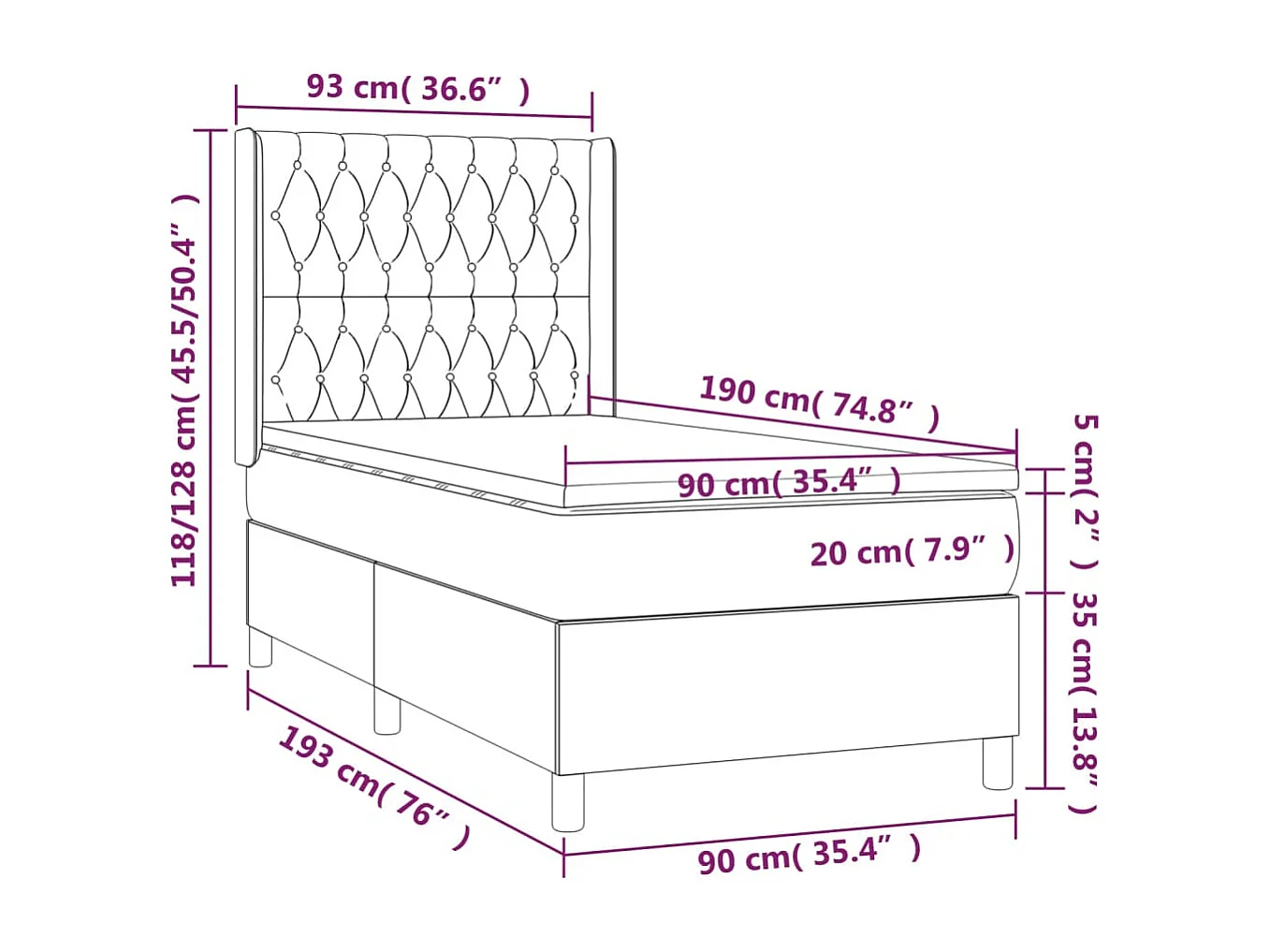 Letto a Molle con Materasso e LED Tortora 90x190 cm in Tessuto