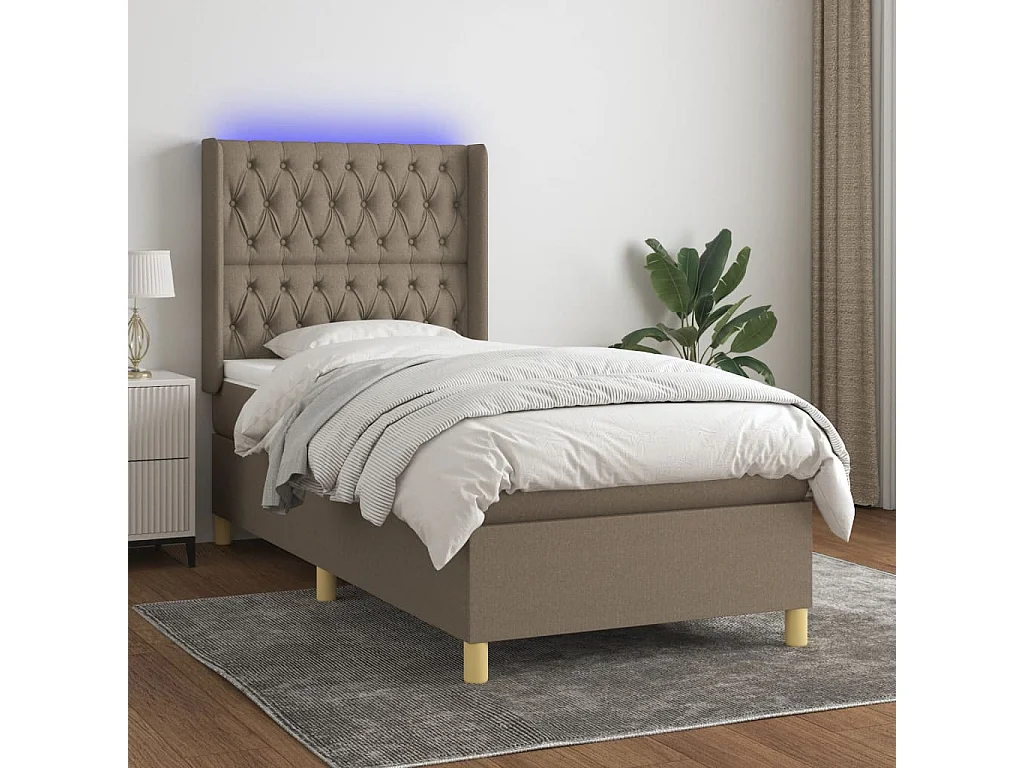 Letto a Molle con Materasso e LED Tortora 90x190 cm in Tessuto