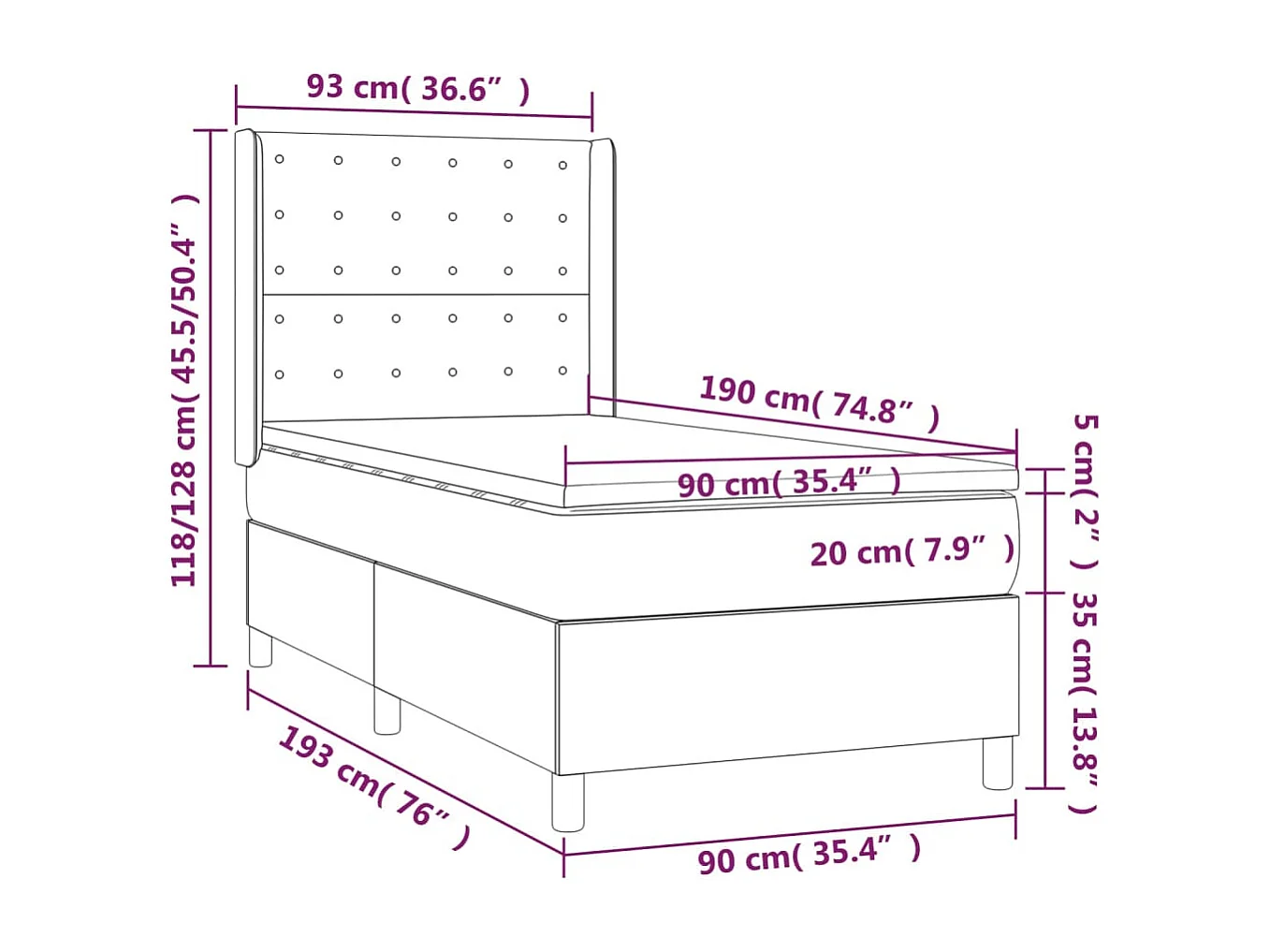 Sommier à lattes de lit matelas et LED Taupe 90x190 cm Tissu