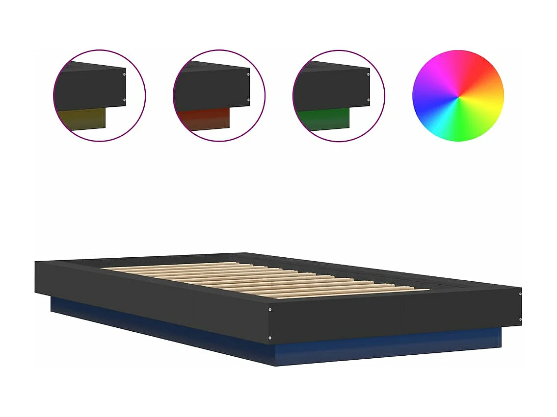 Cadre de lit avec lumières LED sans matelas noir 100x200 cm