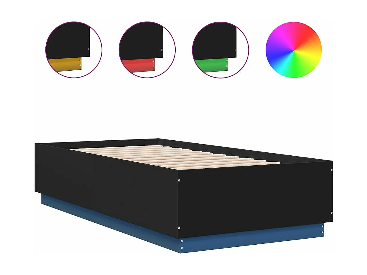 Estrutura cama c/ luzes LED 75x190cm derivados de madeira preto