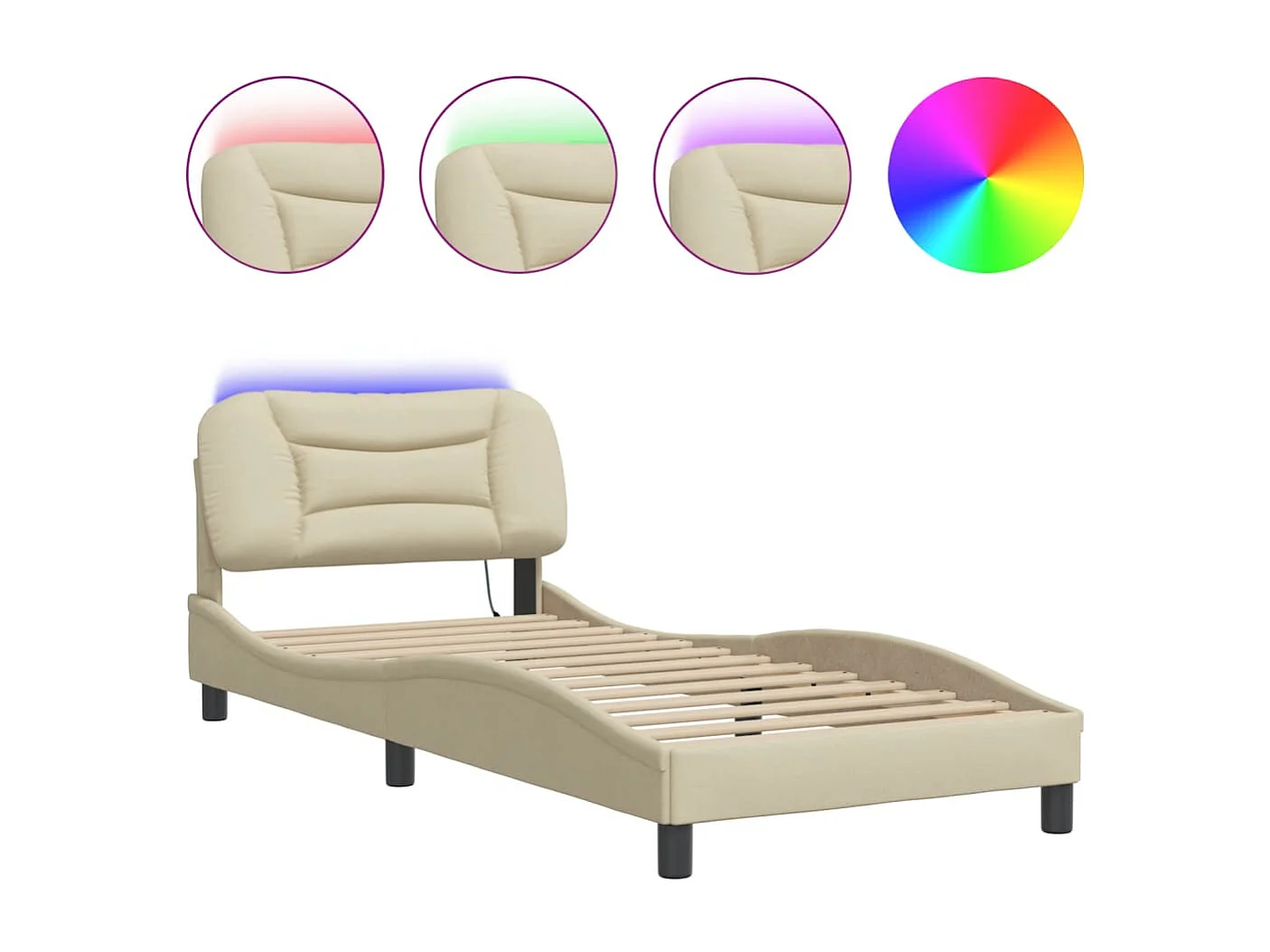 Cadre de lit avec LED sans matelas crème 90x200 cm tissu