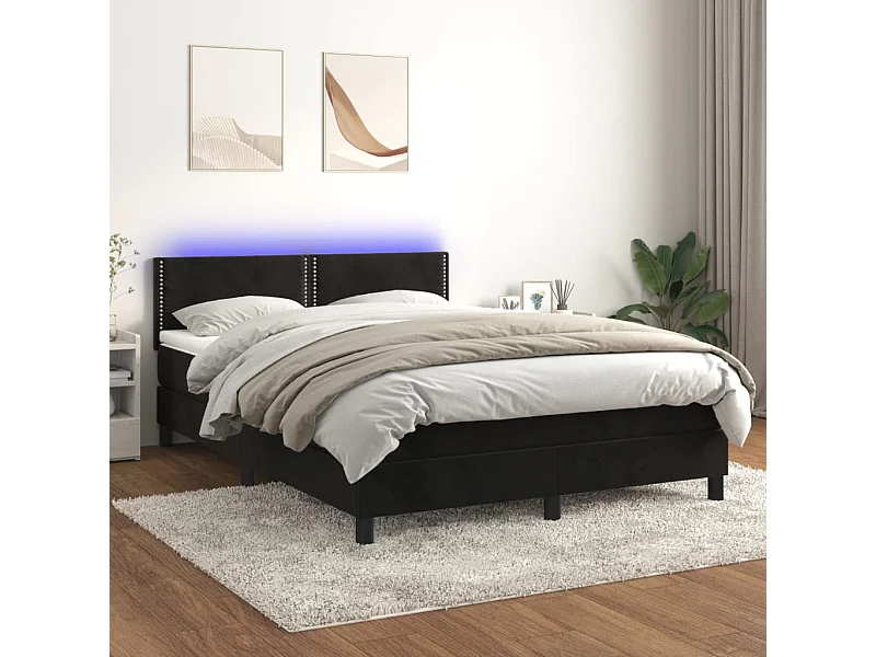 Sommier à lattes de lit avec matelas LED Noir 140x190cm Velours