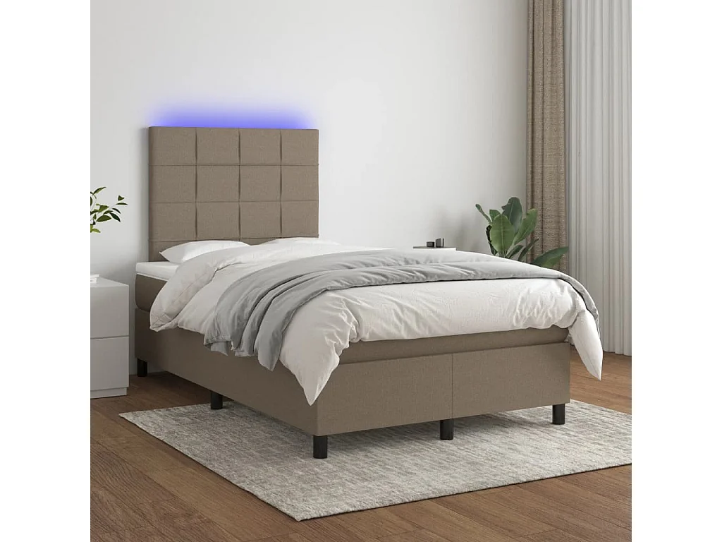 Letto a Molle con Materasso e LED Tortora 120x190 cm in Tessuto
