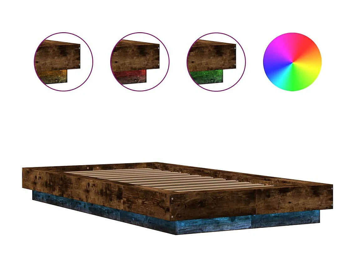 Estructura cama con luces LED madera roble ahumado 75x190 cm