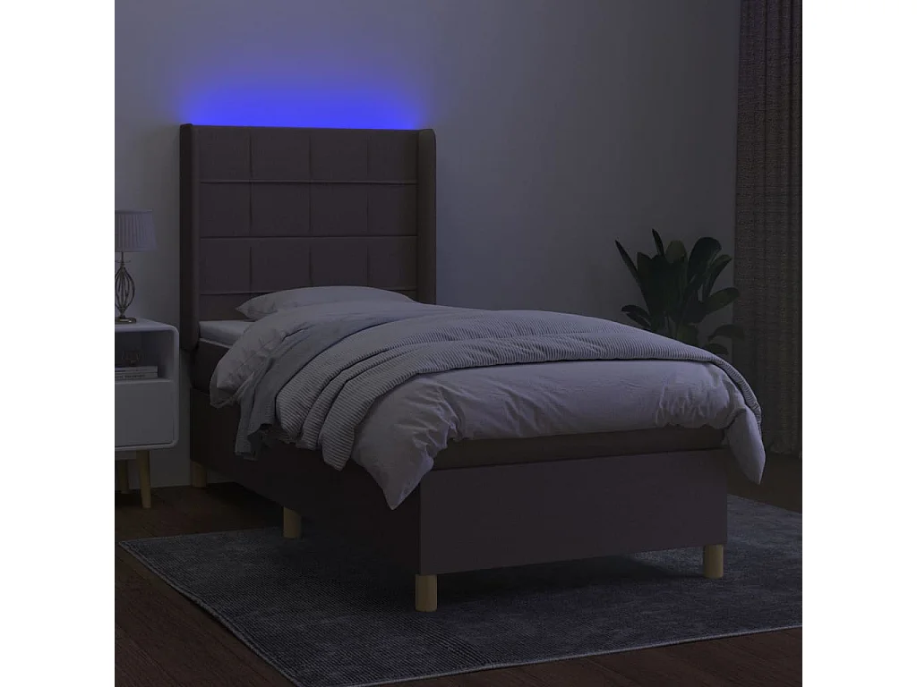 Sommier à lattes de lit matelas et LED Taupe 100x200 cm Tissu